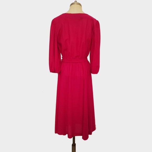 Vtg 70s Puff Sleeve Pleated Top Waist Tie Dress 16 - Picture 5 of 7